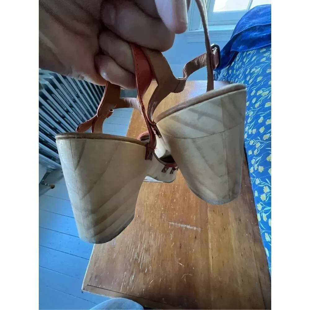 Cordani orange leather sandals with wooden heels 10